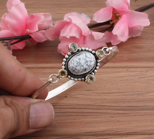 Natural Dendritic <b>Opal</b> Bangle 925 Sterling Silver For Women Vintage Shrub <b>Opal</b> Gemstone Cuff <b>Bracelet</b> Handmade Merlinite Jewelry - Product Image 1