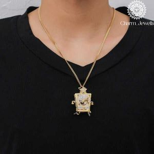 Charm_Jewells Bob Esponja Moissanita Perla de Agua Dulce Plata 925 Chapado en Oro 22K Micro Pavé Temática de Dibujos Animados Unisex Hiphop IGI - Product Image 5