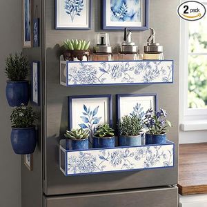 Set di 2 Portaspezie Magnetici con Motivo Floreale e Uccelli, Cestello Magnetico in Metallo per Frigorifero, Organizzatore per Condimenti - Product Image 2