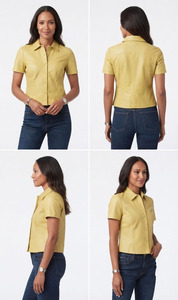 Camisa de Cuero Suave Premium para Mujer, Manga Corta, Cierre de Botones, Cuello Camisero, Estilo Casual Urbano - Product Image 5