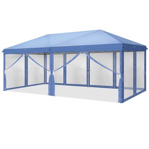 Tenda a Baldacchino Istantanea Blu 10x20 ft con 6 Pannelli in Rete, 2 Porte, 4 Lati in Rete, Telaio in Ferro Verniciato a Polvere, Gambe 28/22mm, 10-20m - Product Image 6