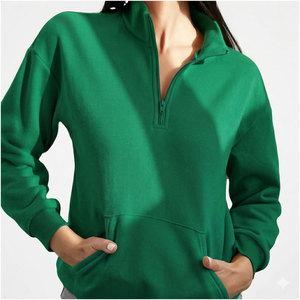 Sweat-shirt tricoté vert pour femme, col montant, demi-zip, manches classiques, couleur unie, respirant, pour l'automne, style décontracté, vente en gros - Product Image 1