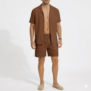 Wholesale Custom New Fashion Summer Co-ord <b>Set</b> For Men's Short Sleeves Solid Pattern Shorts <b>Sets</b> Breathable Co-ord <b>Set</b> Men's - Product Image 3