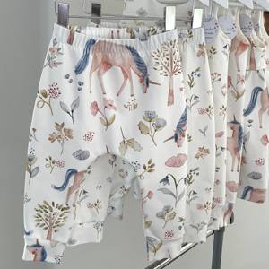 Pantalones de pijama ecológicos de punto de algodón 100% de la mejor calidad, bonitas mallas estampadas de unicornio para bebés, regalo único hecho a mano para bebés - Product Image 3