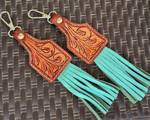 Nouveau véritable fabriqué à la main couleur véritable cuir repoussé mignon charmant gland porte-clés Offre Spéciale Style occidental moderne Floral porte-clés - Product Image 3