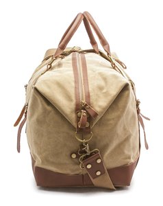 Canvas <b>Duffel</b> <b>Bag</b> With Leather Trim And Zipper Closure Travel Weekender <b>Bag</b> - Product Image 3