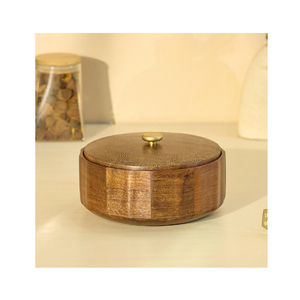 Acacia Wooden Serving Chapati Casserole Box Kitchen <b>Dining</b> <b>Table</b> Top Roti Casserole Box Round Shape Brown Roti Box At Low Price - Product Image 1