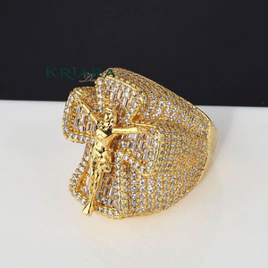 Religious Crucifix Brooches 18K Gold Plated Lab Grown Diamond Baguette Cut Unisex Jewelry <b>for</b> <b>Ceremonies</b> - Product Image 2