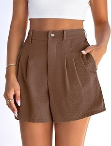Shorts Bermuda en Lin Blanc Taille Haute, Tissu Plissé Lavé, Confortables, Motif Uni, Taille Élastique, Style Décontracté, 220g - Product Image 2