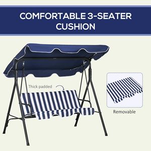 Fauteuil balançoire d'extérieur Outsunny 3 places avec coussin amovible, support en acier réglable et auvent inclinable pour jardin - Product Image 2
