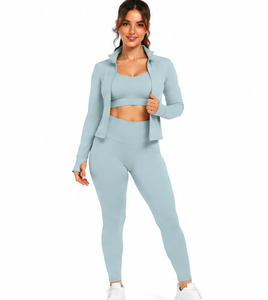 Conjunto de Yoga de 3 Piezas para Mujer, Leggings Deportivos, Sujetador Deportivo y Chaqueta, Tejido Suave, Secado Rápido, Transpirable, Elástico, para Gimnasio y Ejercicio - Product Image 1