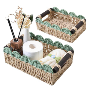 Set of 2 seagrass rectangle scalloped serving tray made in Vietnam with wholesale price - Product Image 1