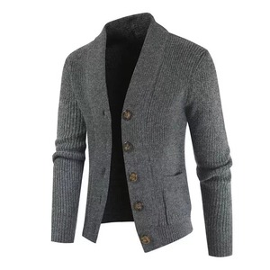 Custom Logo OEM Winter Knitwear Anti-Shrink Spandex/Polyester Casual Single Breasted Knit Coat Jacket V-Neck Long Men's <b>Cardigan</b> - Product Image 2