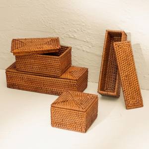 Cajas de almacenamiento apilables de ratán a bajo precio, cajas con tapa, cestas trenzadas, contenedores naturales al por mayor. - Product Image 1