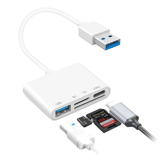 Good Selling 4-in-1 USB-A OTG Adapter CF/ XD/ SD/ TF Memory Card Reader for Camera Connection & External Computers Transfer