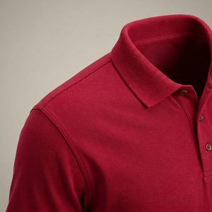 Polo de hombre de manga corta, 100% poliéster, color rojo sólido, tejido anti-pilling, con logotipo personalizado bordado e impreso, precio bajo, MOQ bajo. - Product Image 5