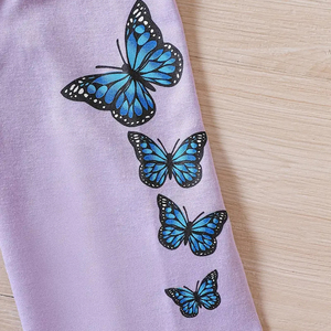 Survêtement pour filles à imprimé papillon violet, manches longues, col rond, coupe ample, décontracté, avec taille élastique et design décoratif sur le côté - Product Image 4