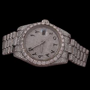 Montre unisexe tendance avec cadran blanc entièrement serti de diamants Moissanite VVS, style Hip Hop personnalisé, bracelet en acier inoxydable, pour toutes les occasions, pour homme - Product Image 1