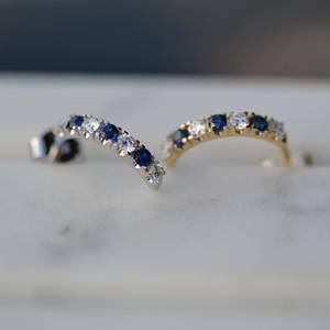 925 Sterling Silver <b>Blue</b> Sapphire and Moissanite Half Hoop <b>Earrings</b> Curved <b>Stud</b> <b>Earrings</b> for Women Jewelry Gift - Product Image 5