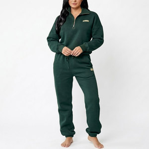 Women Half <b>Zip</b> Tracksuit Set Custom Logo Sweatshirt Jogger Set Casual Lounge Wear Sportswear 2 Piece Athleisure Set - Product Image 1