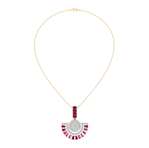 Collier de créateur classique pour femmes élégantes pierres précieuses rubis naturelles 14k/18k plaqué or blanc massif demi-cercle pendentif fin - Product Image 1