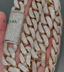 S925 Men's Rose Gold Plated Moissanite <b>Statement</b> <b>Necklace</b> Round Brilliant Cut Micro Insert Link Chain Hiphop Jewelry - Product Image 2