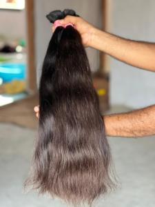 Cheveux humains indiens bruts en vrac, trame simple, cheveux Remy, double tirage, couleur noir naturel, emballage rose - Product Image 1
