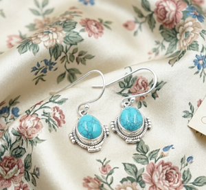 925 Sterling Silver Turquoise Drop <b>Earrings</b> Vintage Boho Oval Gemstone <b>Dangle</b> <b>Earrings</b> Rose <b>Gold</b> Yellow <b>Gold</b> Plated Gift Her - Product Image 4