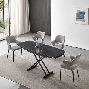 Table à manger de luxe moderne et écologique en marbre, avec plateau relevable, pieds en métal pliables, réglable, extensible et multifonctionnelle - Product Image 2