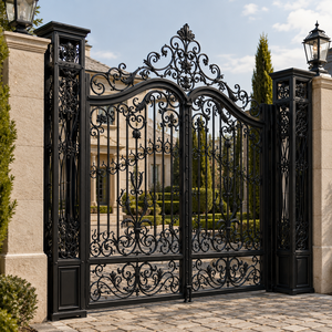 Portail d'entrée principal de luxe en fer forgé noir, double battant ornemental, pour allée de villa, portail décoratif en métal, vente en gros - Product Image 2