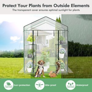 Serre de jardin à 8 étagères et 4 niveaux avec couverture en PVC et porte zippée enroulable pour l'entretien du jardin et le rangement - Product Image 6