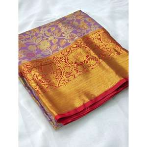 Sari en soie Kanjivaram lavande, tissage traditionnel Zari, Jaal, vêtements indiens et pakistanais - Product Image 4