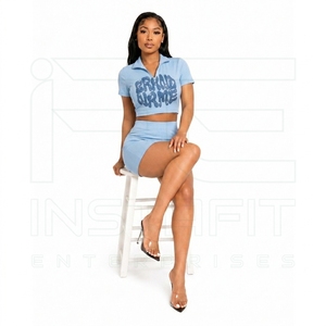 Conjunto de 2 piezas de punto acanalado ligero para mujer: Top corto con cremallera y shorts por encima de la rodilla, ropa deportiva informal de verano - Product Image 6