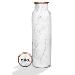 Marble Pattern Stainless Steel Water <b>Bottle</b> With Copper Lid Portable Travel <b>Flask</b> Minimalist Design - Product Image 2