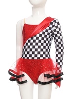6-16 Fille Paillettes Racer Costume Damier Brillant Tutu Robe Pour La Fête Ballet Danse Scène Performance Vacances Danse Latine Robe