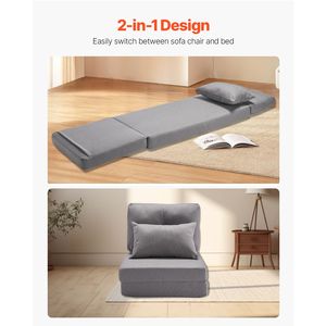 Convertible Flip Chair 5 Position Adjustment Floor Lazy <b>Sofa</b> <b>Foldable</b> Upholstered Couch <b>Bed</b> Adjustable Backrest Office Chair - Product Image 5