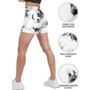 White Tie Dye Seamless <b>Booty</b> Shorts Women Scrunch Butt Yoga Shorts High Waisted Fitness Workout Shorts Mesh Patchwork Shorts - Product Image 4
