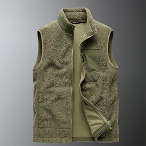 เสื้อกั๊กขนแกะผู้ชายแบบมีซิปเต็มตัว สไตล์ลำลอง สำหรับฤดูใบไม้ร่วง กิจกรรมกลางแจ้ง ล่าสัตว์ รับผลิตตามแบบ OEM พร้อมสกรีนโลโก้ - Product Image 3