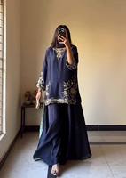 Salwar violet uni pour femme en soie crêpe lourde, broderie à la main, style soirée, longueur cheville, réversible, séchage rapide, infroissable