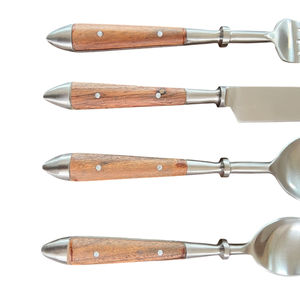 Ensemble de couverts en acier inoxydable de haute qualité avec manche en bois naturel, élégants ustensiles de table pour la maison et l'hôtellerie - Product Image 6