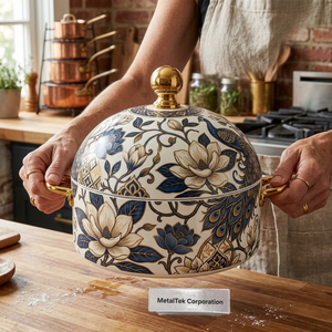 Luxury 3Pc Luxury Floral Stainless Steel Hot <b>Pot</b> Casserole <b>Set</b> Insulated Serving Dish Food Warmer Home Catering Wedding Parties - Product Image 4