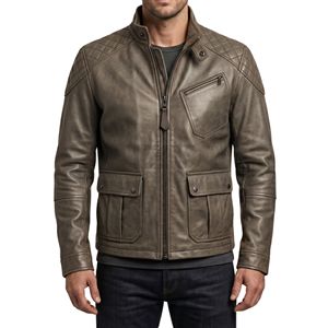 Chaqueta de Cuero Marrón Cognac Minimalista con Cierre de Cremallera Simple en el Pecho, Cremallera Lateral Vertical, Cuello con Pestaña de Botón Estrecha, Chaquetas Elegantes - Product Image 4