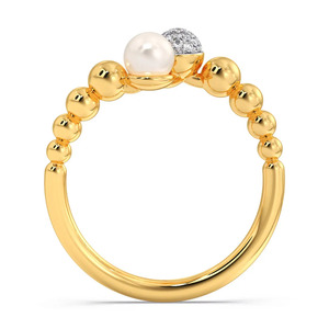 Bague de luxe en or 14 carats avec accent perlé et diamants, sertie de diamants ronds taille brillant - Product Image 2