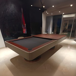 Convertible Adjustable Foldable <b>Solid</b> <b>Wood</b> Negroni Pool <b>Table</b> Dining <b>Top</b> Suede Legs Leather Wrapped Luxury Bestseller - Product Image 1