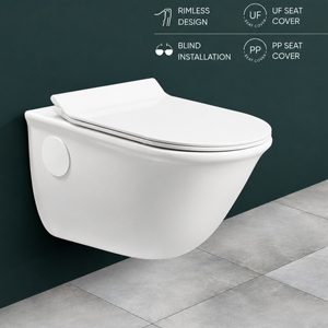 NIKE WC suspendu sans bride, monobloc en porcelaine, allongé, à siphon en S/P, réservoir encastré, chasse d'eau latérale, écologique - Product Image 2