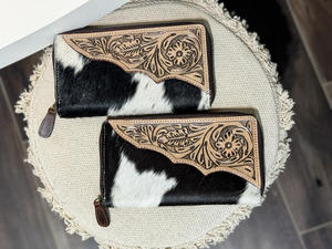 Fait à la main cadeau but haut de gamme qualité usiné sculpture peau de vache portefeuilles en cuir véritable pour les femmes à la main fabriqué à la main tendance - Product Image 4