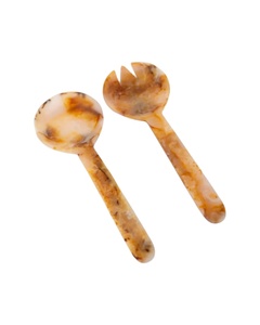 Ensemble d'ustensiles de service pour salade à long manche, écologiques, en résine (cuillères et fourchettes), pour la cuisine, la table, la restauration, les buffets et les restaurants - Product Image 1