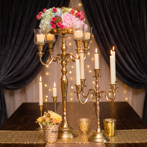 Modern Design Metal 5-Arm Candelabra with Glass Hurricanes Eco-Friendly Christmas Party Decoration in Silver - Product Image 2