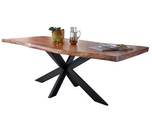Mesa de Comedor Plegable Europea de Madera de Acacia con Patas Metálicas Negras Mate y Tapa de Madera Natural con Borde Vivo, Acabado Natural y Duradero - Product Image 1