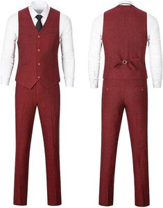 Nuevo Conjunto de Traje Formal de Tres Piezas Color Granate Liso para Hombre 2026: Pantalón, Chaqueta y Blazer de Poliéster - Product Image 3
